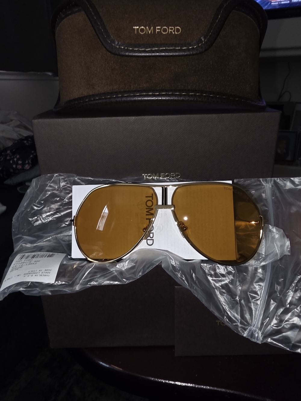 Tom Ford Gold Frame Aviator Sunglasses with Amber Lenses